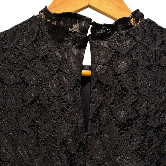 H & M Top Floral Lace Short Sleeve Blouse Black Womens Size Small - Picture 3 of 9